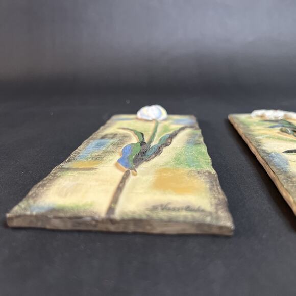 Silvia Vassileva Wall Plaques – 3D White Flowers – Signed Resin-Set of 2 – VTG - Picture 7 of 11